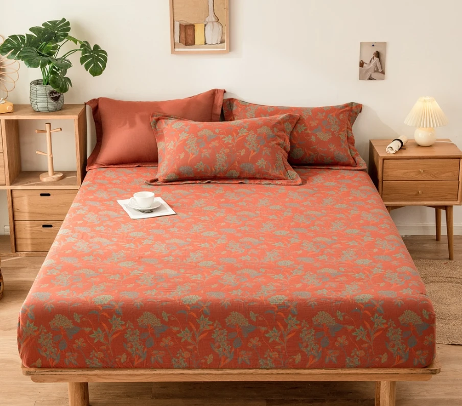 Ensemble literie bébé drap double couche jacquard 100% coton housse matelas oreillers motifs floraux couleurs 