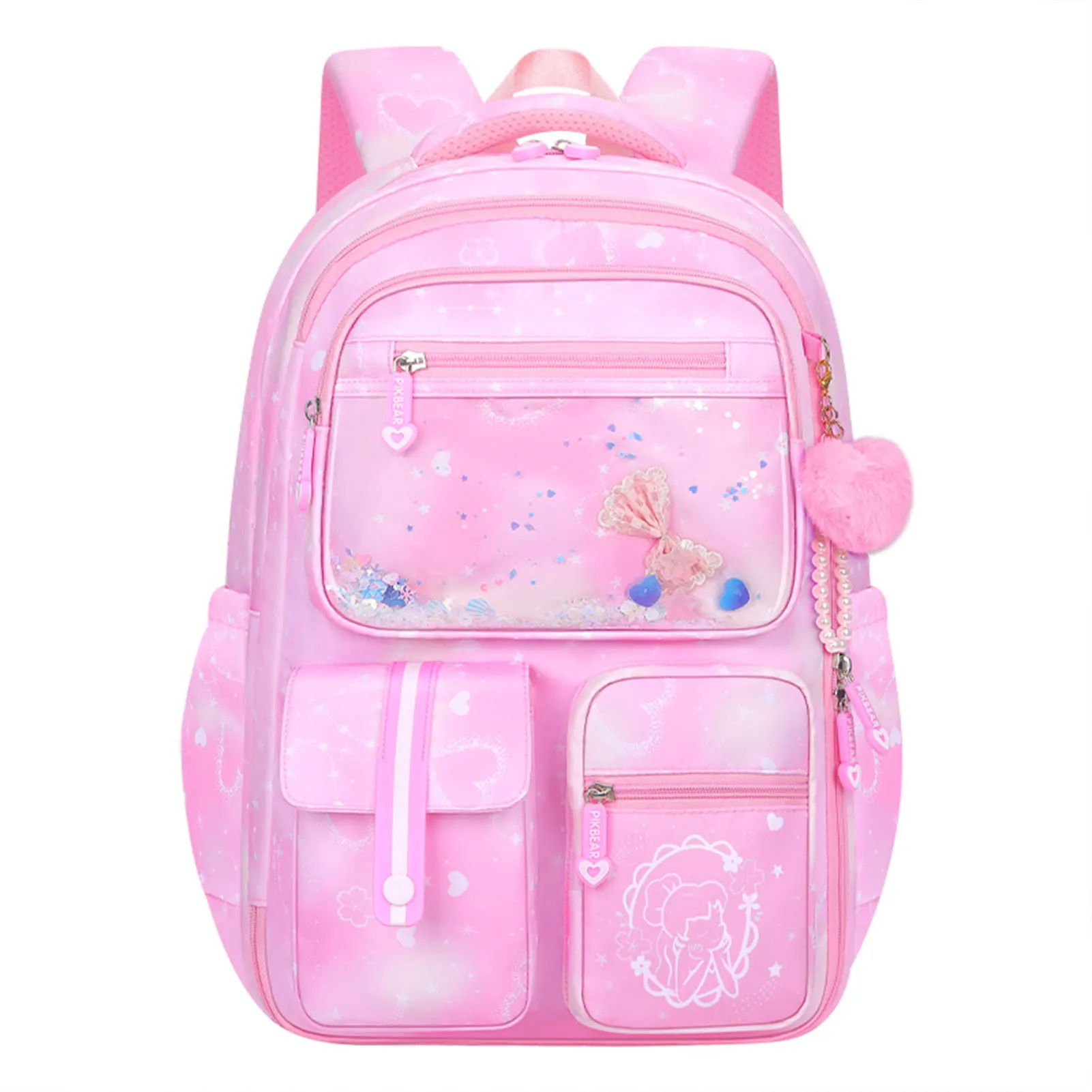 Sac à dos mignon pour fille école primaire rose pastel motifs cœurs fermeture éclair poches multiples durable