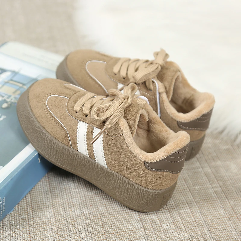 Baskets antidérapantes à semelle souple pour enfants chaussures basses en daim beige pour filles et garçons co