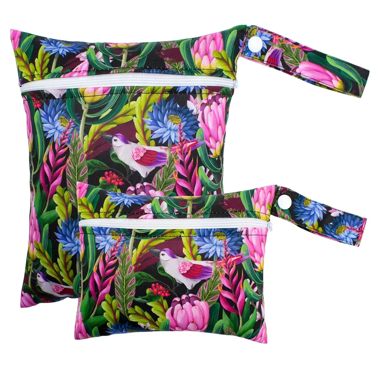 Ensemble de 2 pochettes zippées colorées multifonction sacs de rangement pratiques design floral tropical port