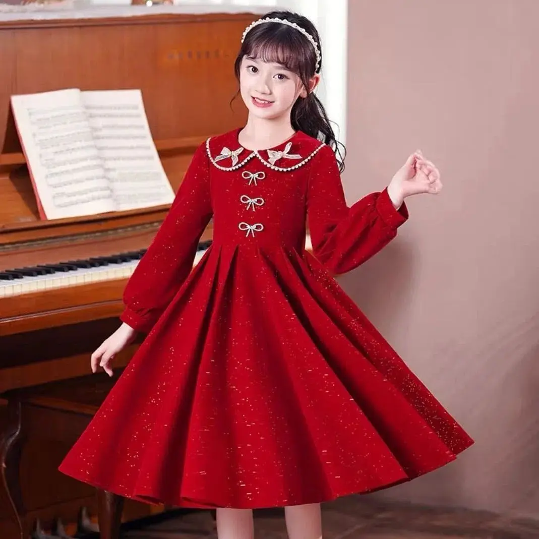 Robe princesse douce manches longues filles robe chic tendance collection printemps 2025 robe princesse fille