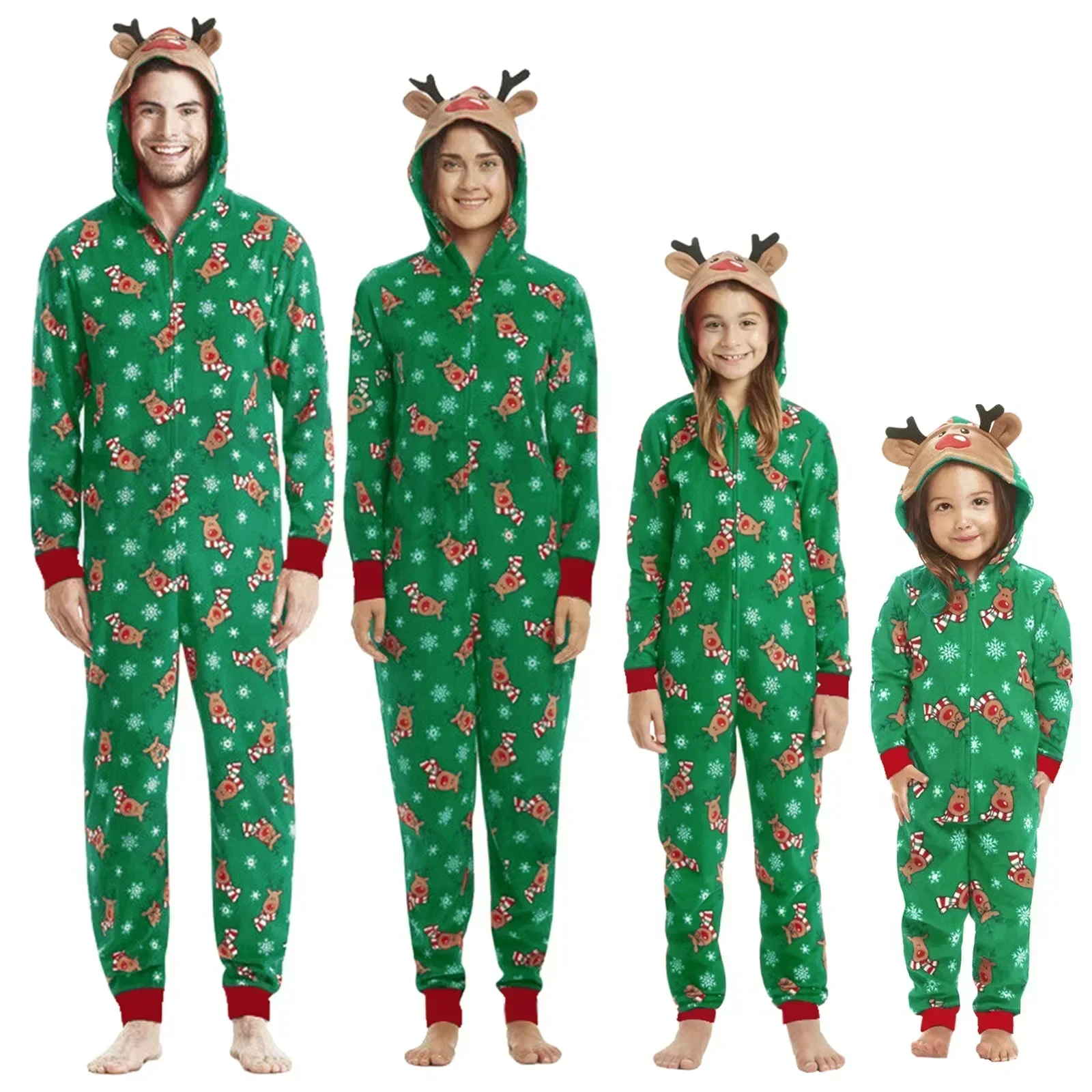 Tenues assorties de noël pour la famille, combinaison une pièce à capuche avec oreilles d'élan, barboteuse, en