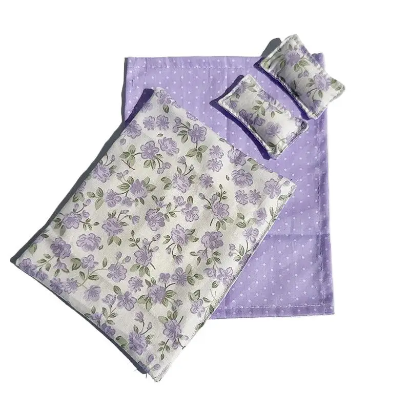 Ensemble de literie miniature pour maison de poupée lit floral avec matelas et coussins décoration douce et ro