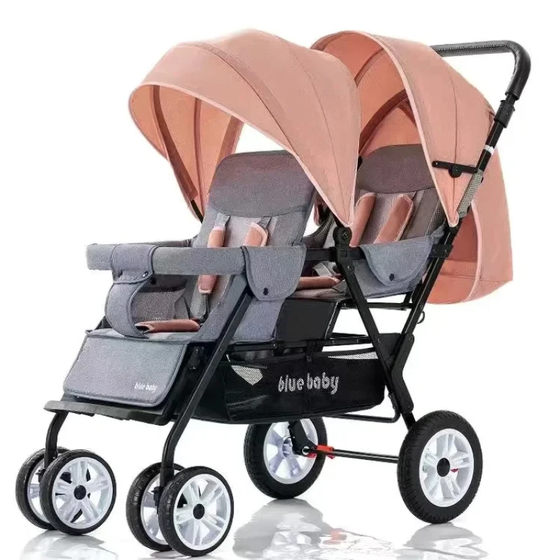 Poussette double légère et portable canopy ajustable panier de rangement design moderne pour jumeaux ou enfant