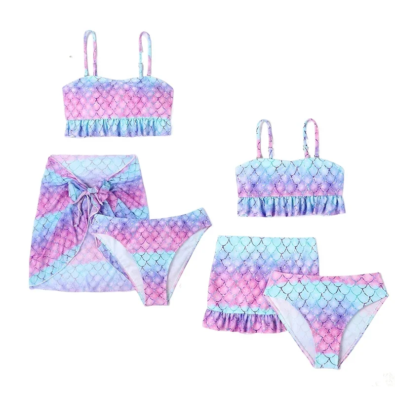 Maillot de bain fille sirène écailles bikini 2 pièces jupe plage été 713 ans style marin pastel confortable