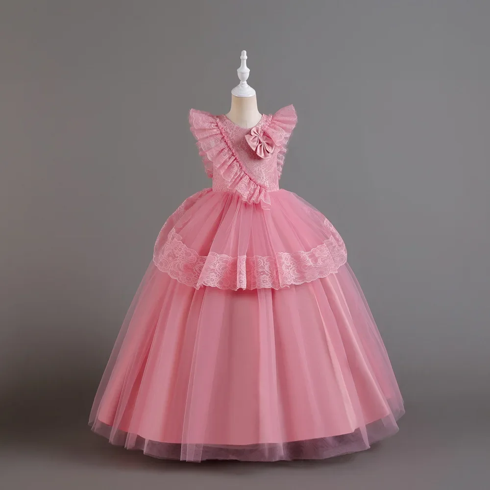 Robe princesse pour enfant tulle et dentelle style classique rose pâle
