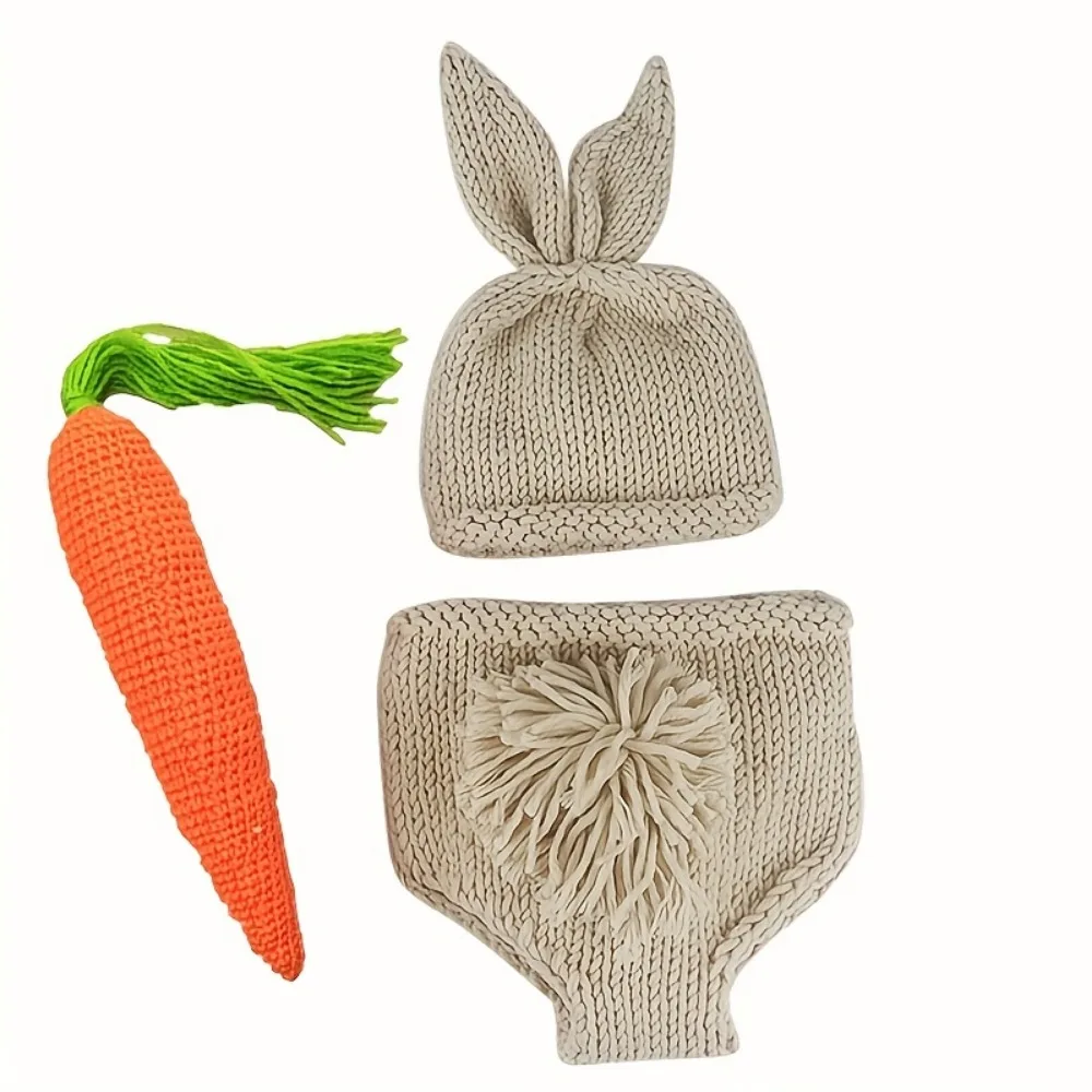 Ensemble de vêtements bébé lapin vêtements de photographie en laine tricotée à la main 03 ans accessoire carot
