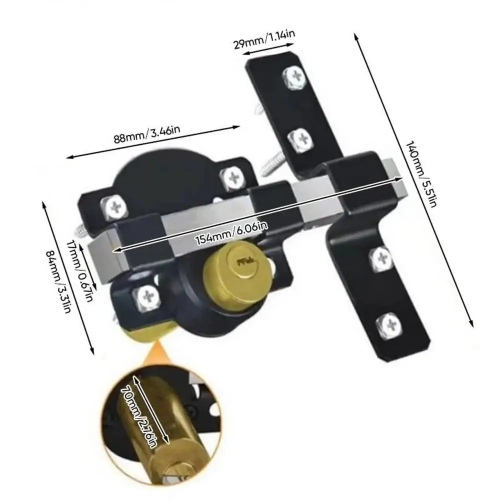 Verrou de porte de grange double face serrure coulissante extérieure/intérieure avec 5 clés sécurisation arriè