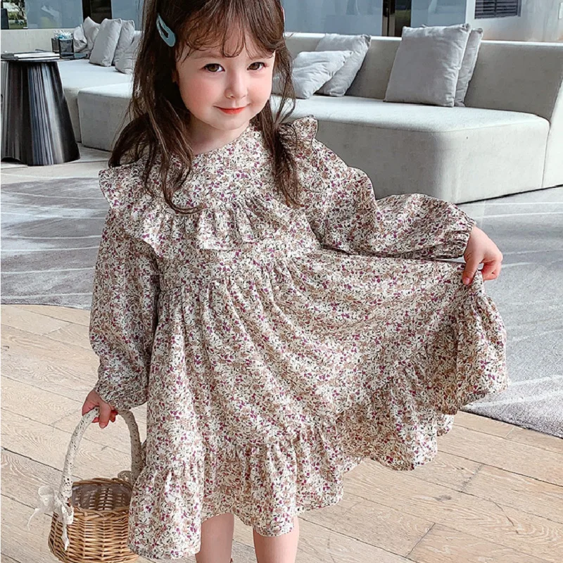 Robe de Princesse Plissée à Fleurs pour Fille Style Britannique Pastoral PrintempsAutomne Occasions Spéciales 