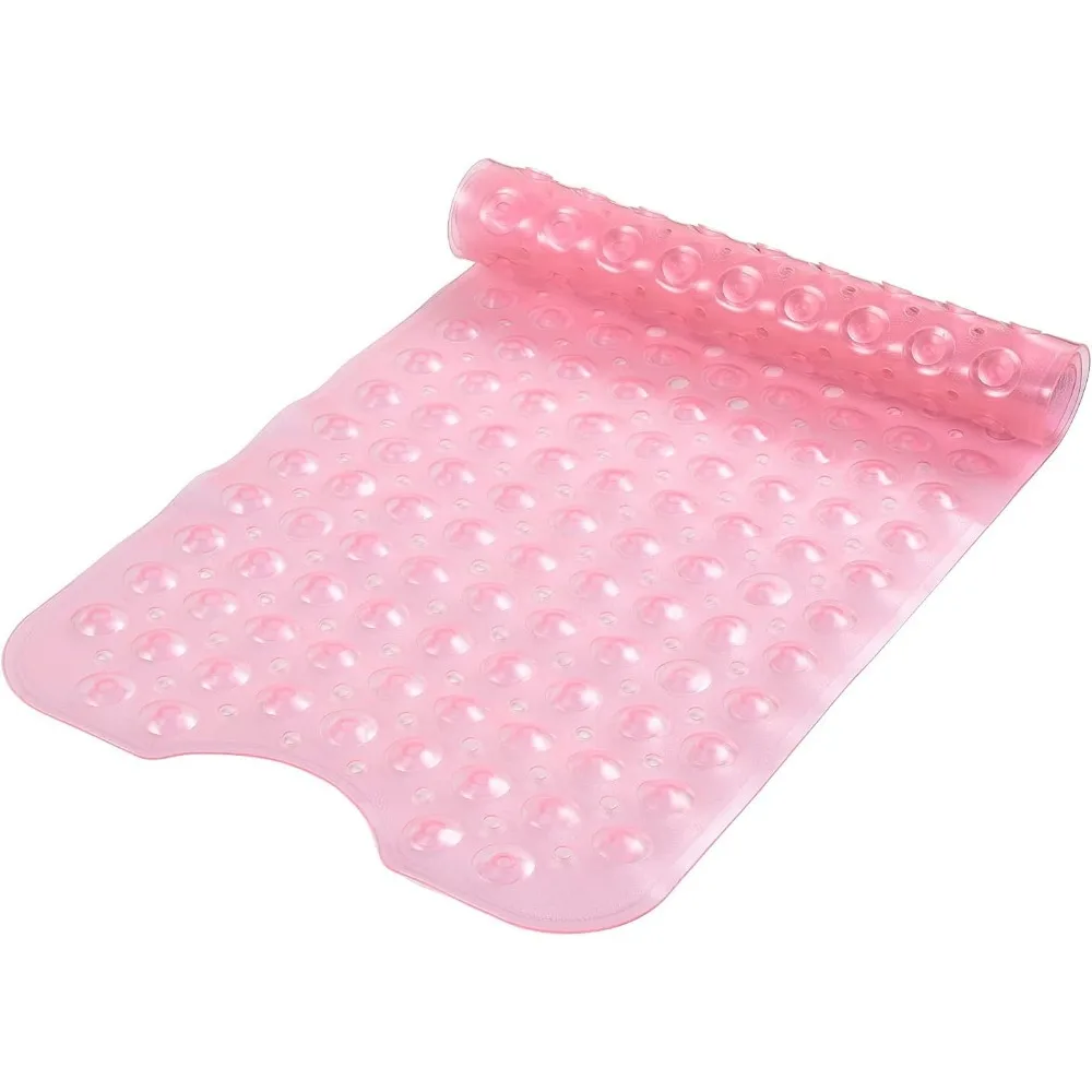 Tapis de bain antidérapant pour bébé baignoire extra longue 40x16 pouces PVC lavable en machine rose transluci