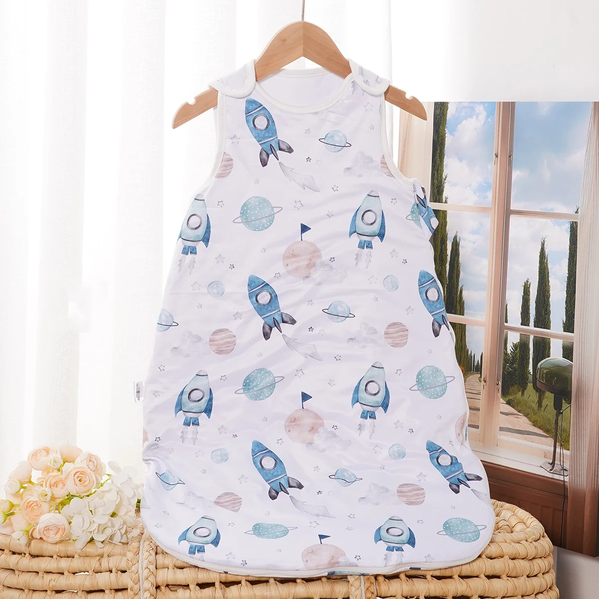 Sac de couchage bébé 100% polyester doux design espace fusées planètes 13 ans hiver pear shape confort sans ca
