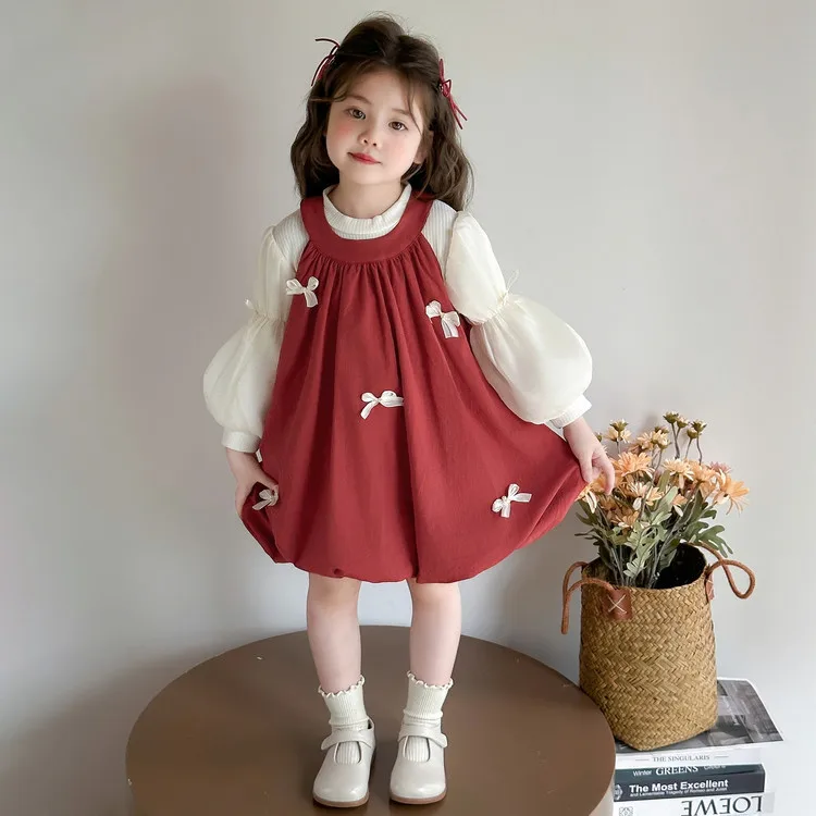 Robe et chemise à bascule pour filles ensemble deux pièces automne 2025 manches longues confortable style déco