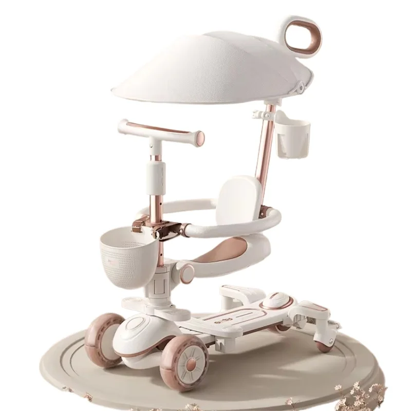 Trotteur bébé multifonctionnel ajustable toit paresoleil panier