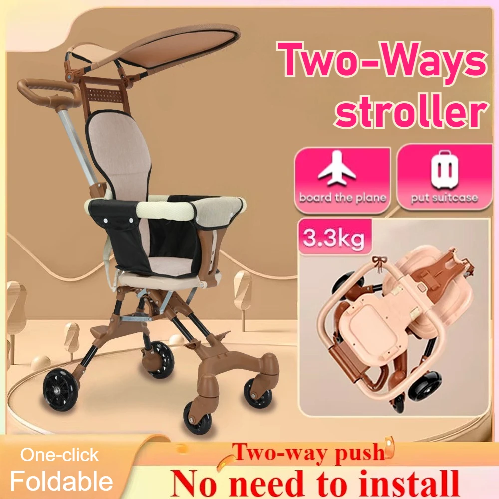 Poussette bébé pliable légère design moderne ergonomique 4 roues facile à transporter idéale pour voyage jeune
