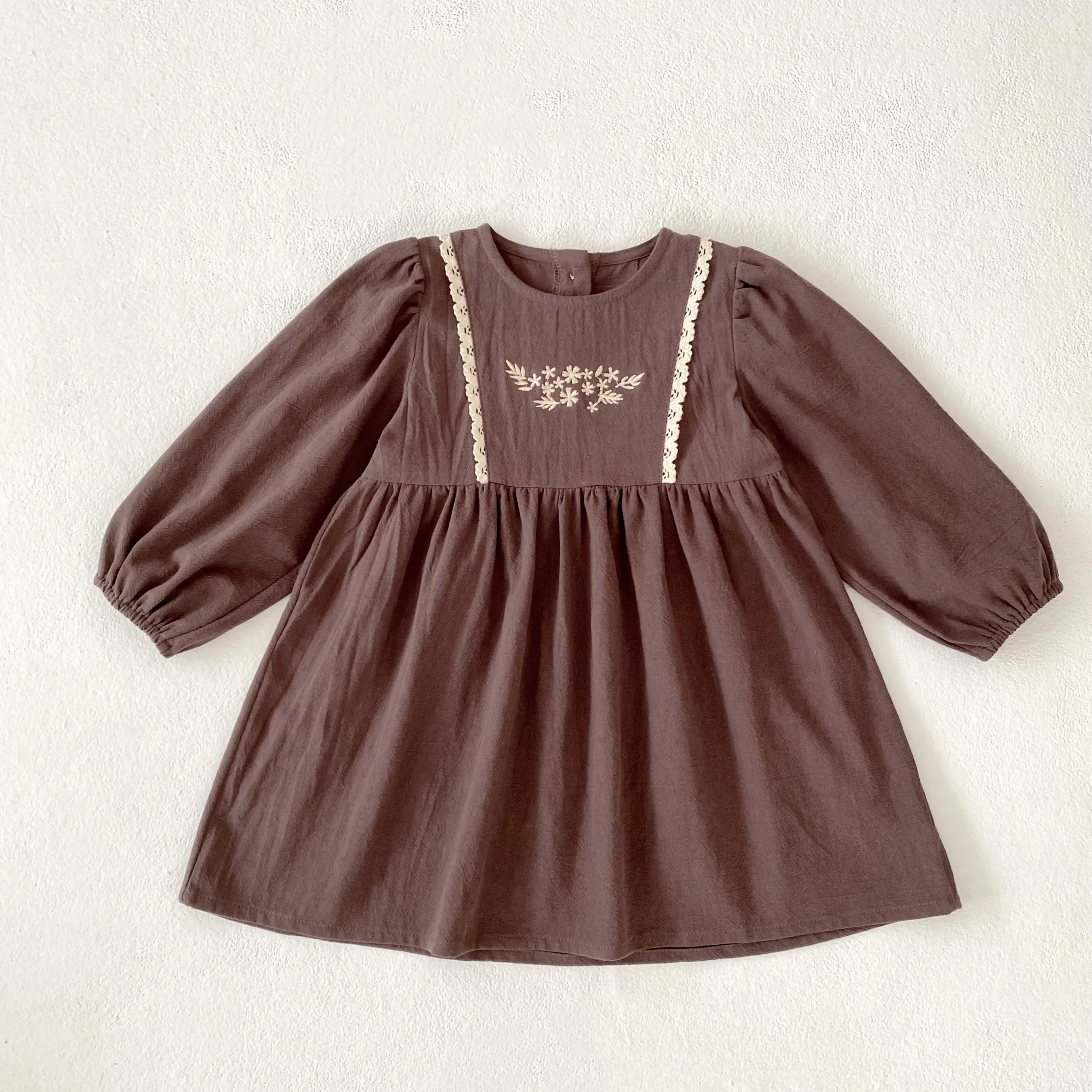 Robe pour enfant longues manches fleuri broderie vintage automne maternelle princesse coton doux durabilité sé