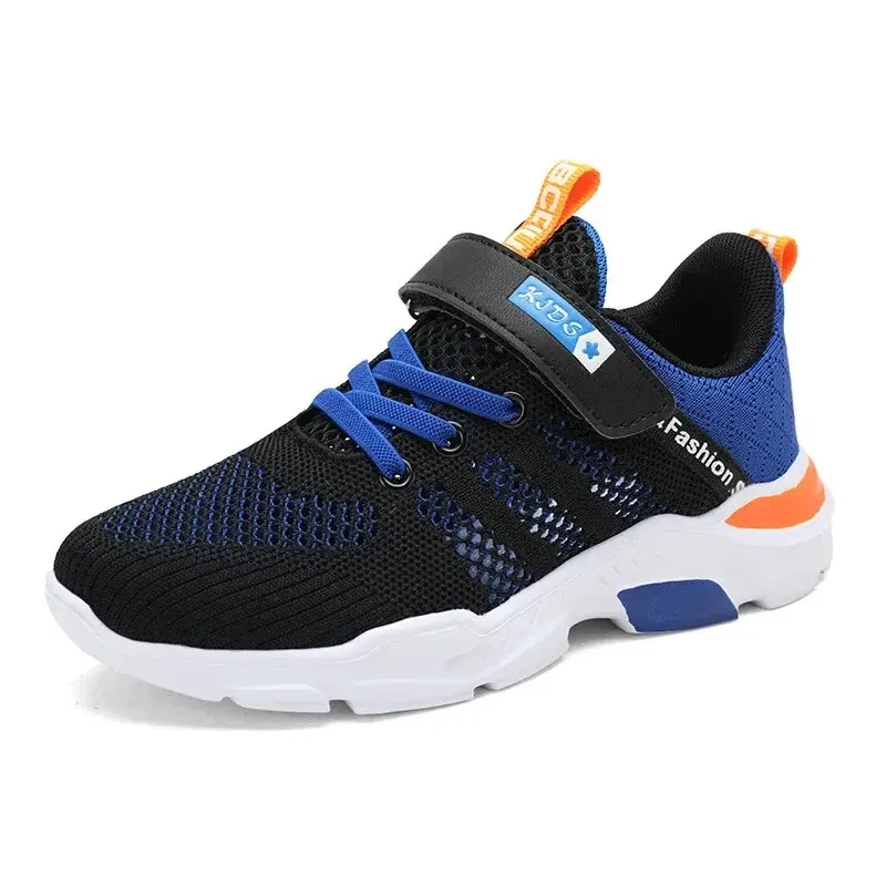 Chaussures de sport enfants légères confortables semelle antidérapante style moderne coloris bleu et orange fa
