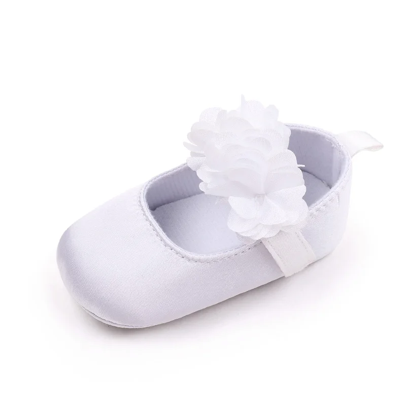 Chaussures bébé fille fleurs satin élastique confortable mode classique blanc floral occasions spéciales premi