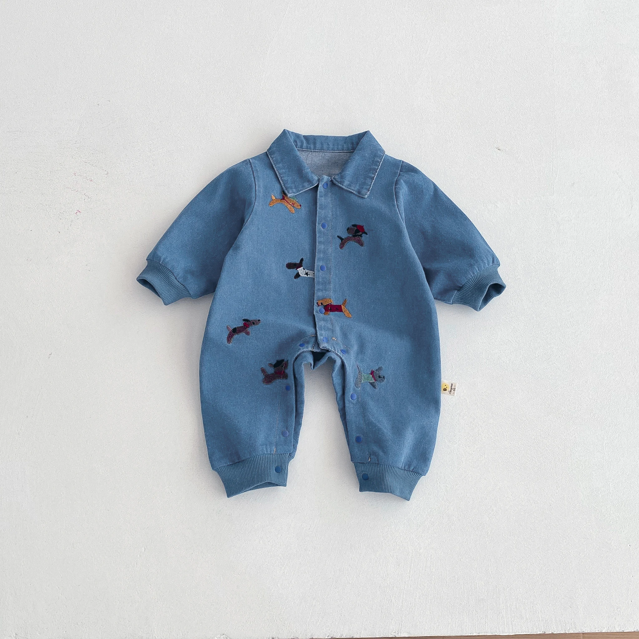 Romper bébé unisexe en denim vêtement d'automne avec broderies style