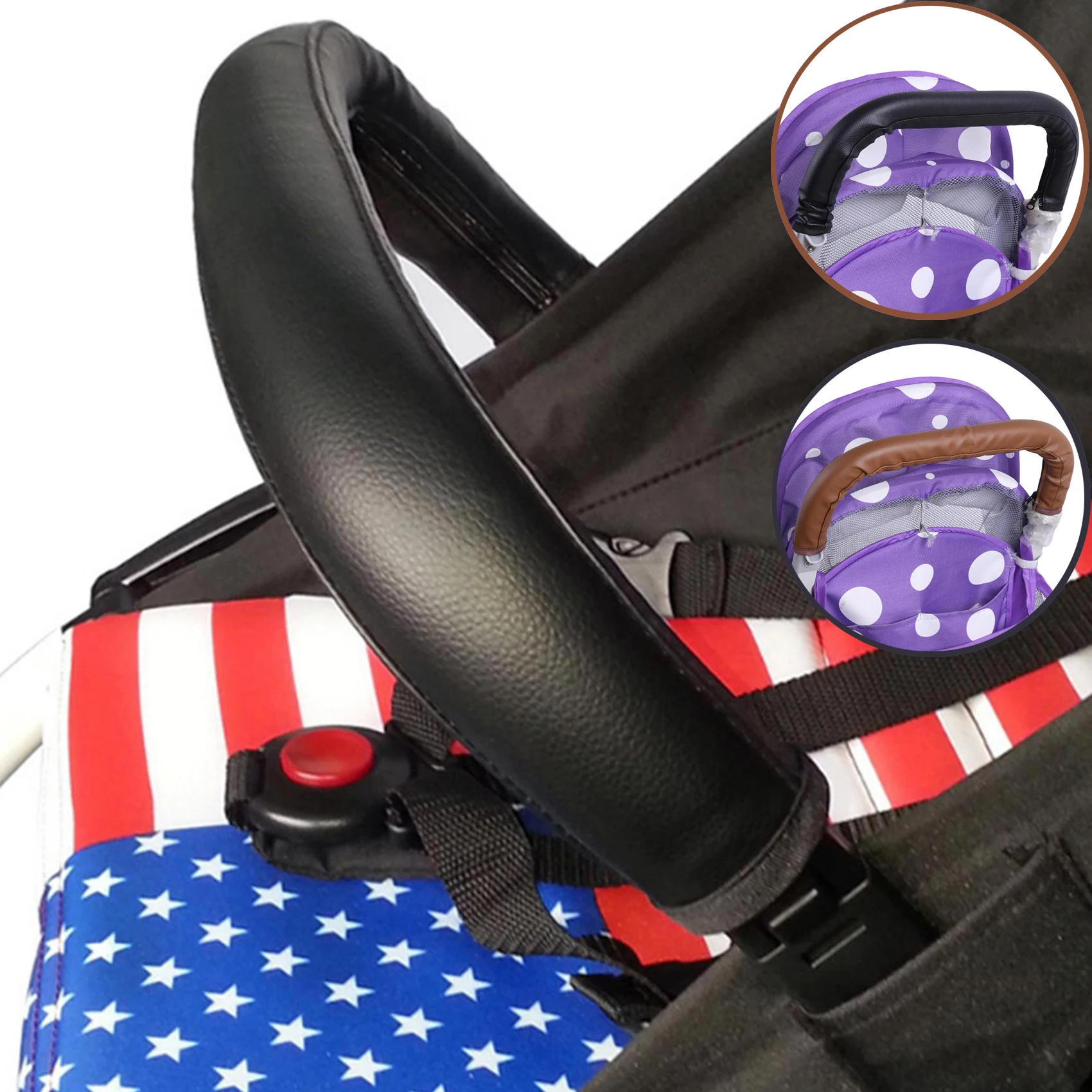 Housse de protection pour poignée de poussette en cuir PU étui de protection ergonomique housse antirayures av