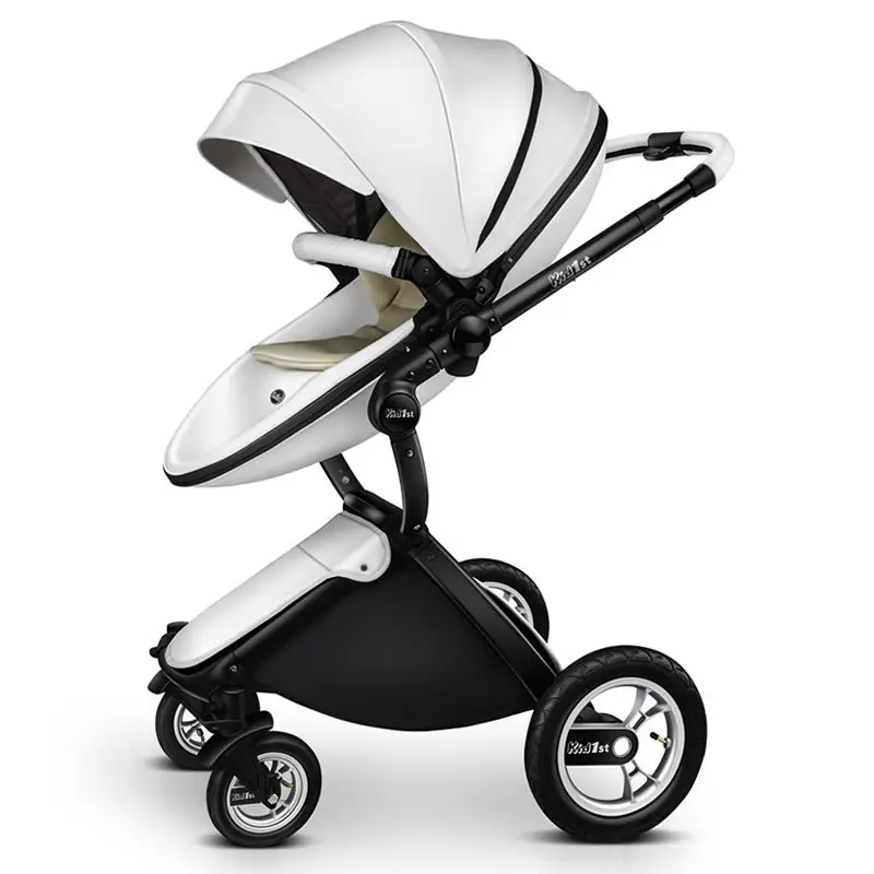 Poussette de Luxe Portable en Cuir pour Bébé Confort Élevé Design Élégant Multifonctionnel 3 en 1 Absorption d