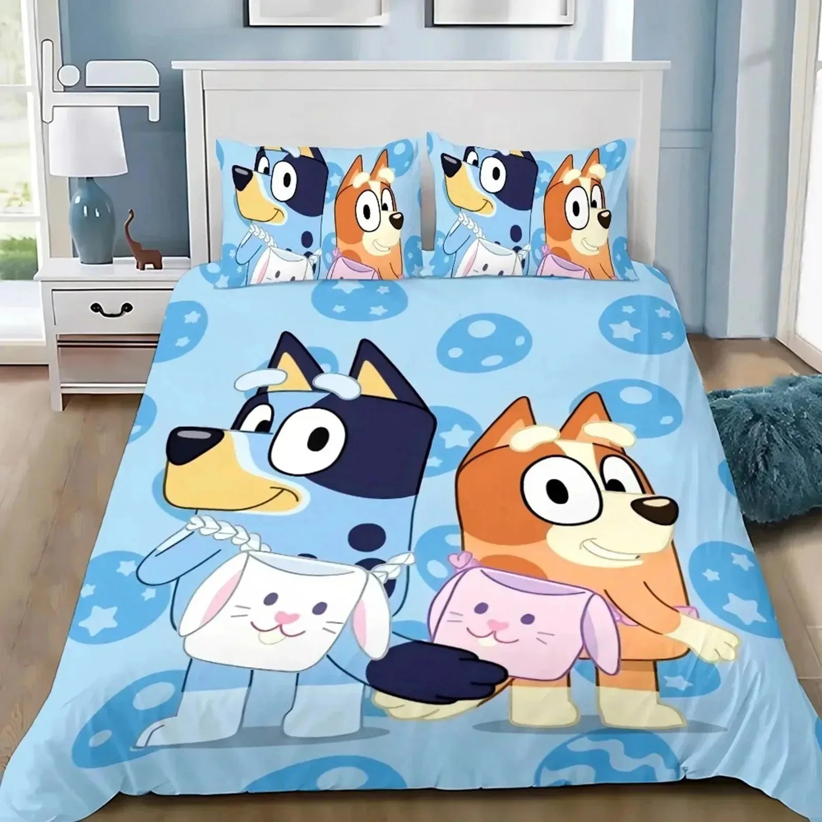 Parure de lit Bluey housse de couette en polyester taies d'oreiller assorties design coloré chambre enfant cad