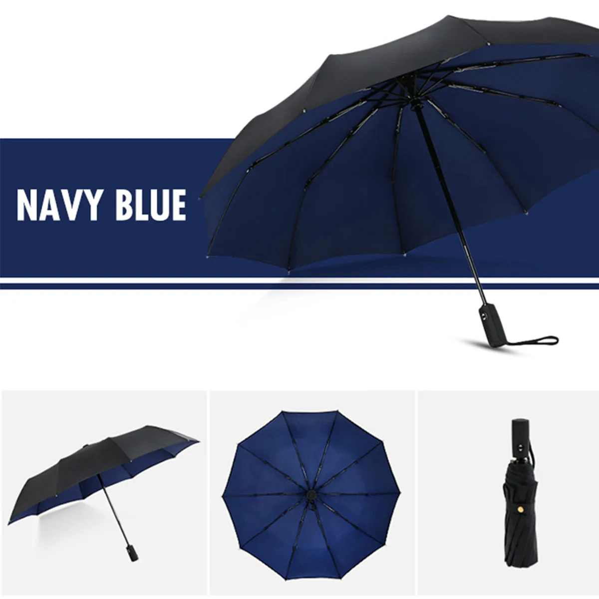 Parapluie double couche entièrement automatique résistant au vent bleu