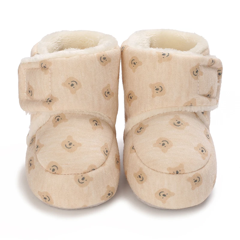 Bottes bébé en tissu doux antidérapantes motif ours souriant hiver 01 ans confort style mignon antiglisse Velc