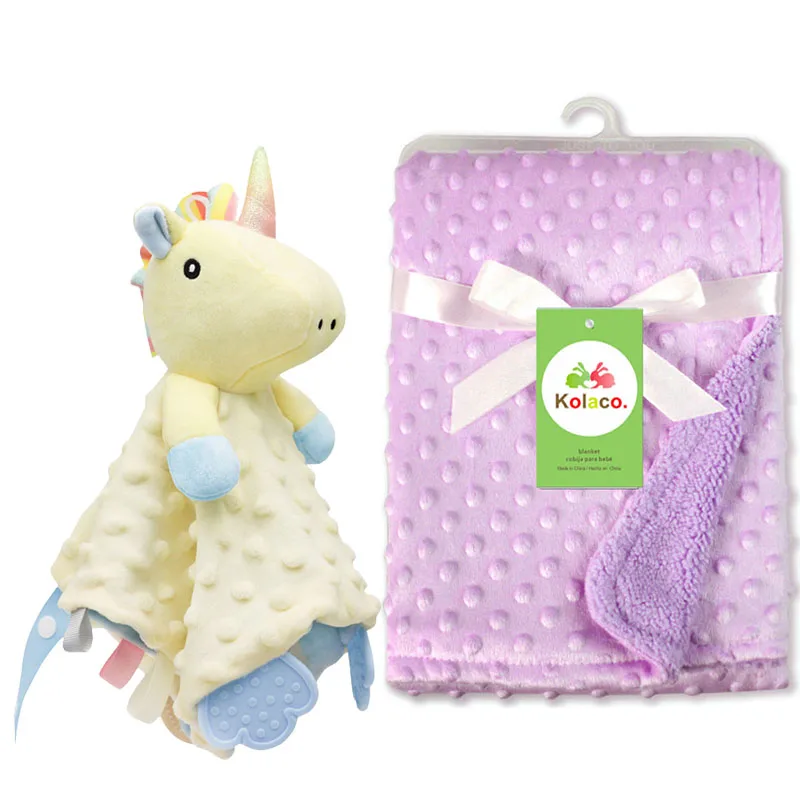 Ensemble doudou licorne et couverture polaire pour bébé 100% doux design mignon cadeau bébé naissance Kolaco 2