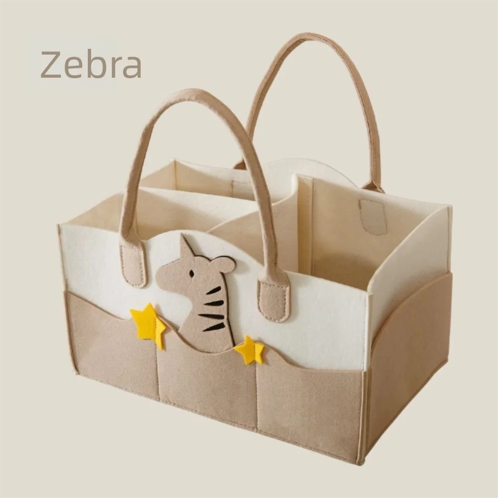 Organisateur bébé en feutre Zebra sac rangement portable design enfantin compartiments intérieurs poignées int