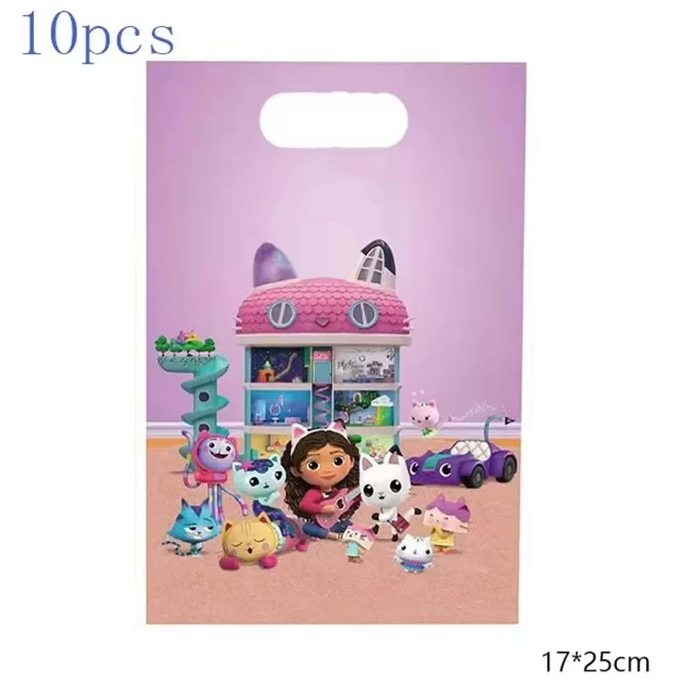 Sac cadeau thème maison Gabby, 10/30 pièces, décorations de fête d'anniversaire, poignée de faveur pour filles