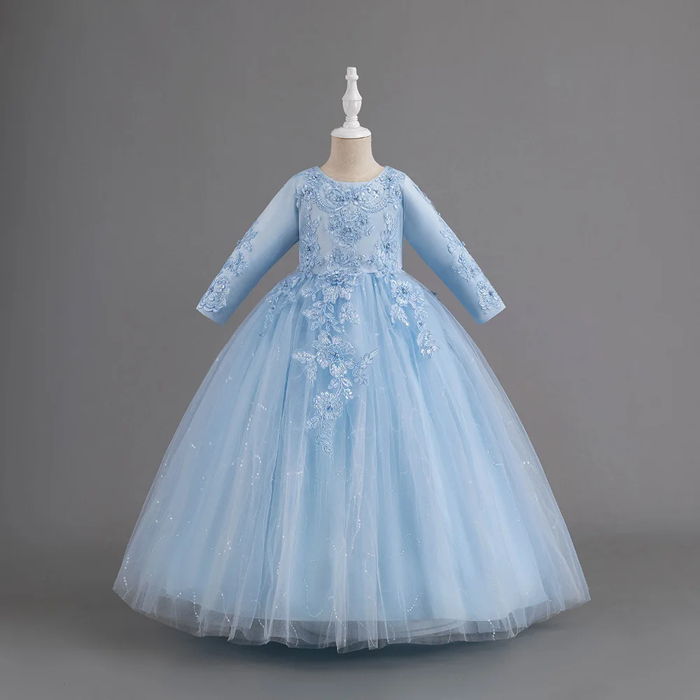 Robe de fête pour filles en tulle bleu pastel brodée et pailletée style romantique robe de bal élégante pour c