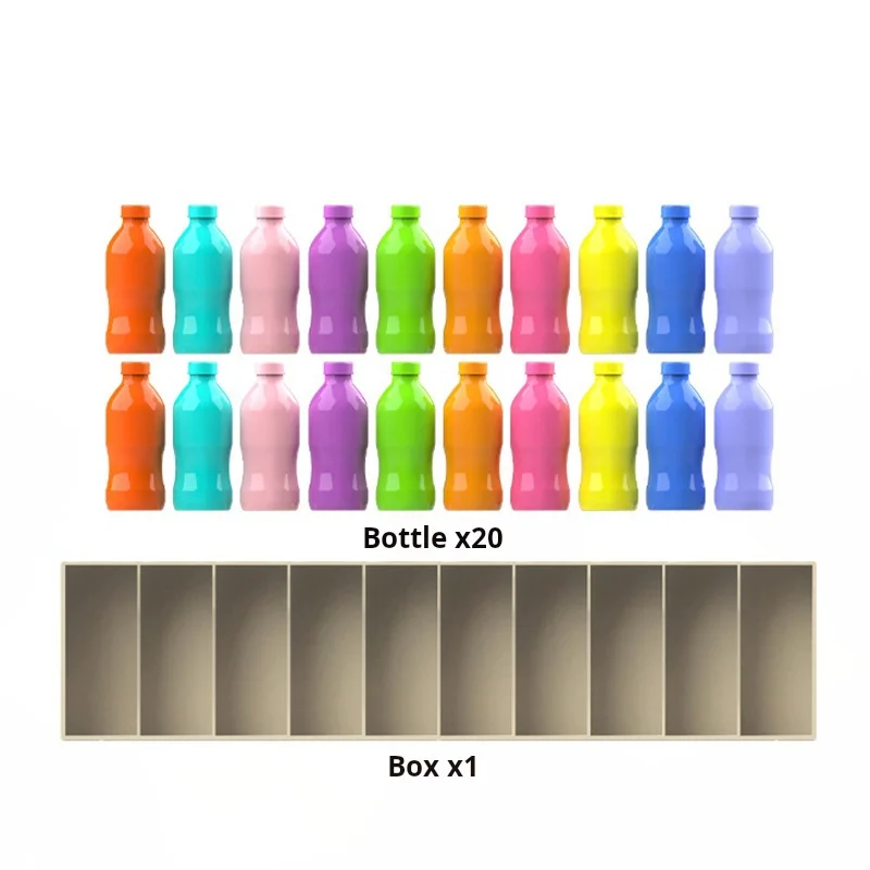 Jeu de tri de bouteilles multicolores avec boîte de rangement jouet