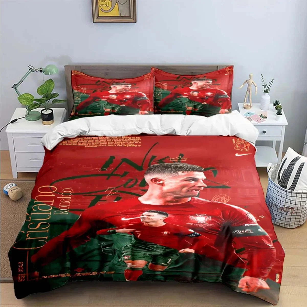 Ensemble literie bébé Cristiano Ronaldo housse de couette et taies d'oreiller style étoiles de football 100% p