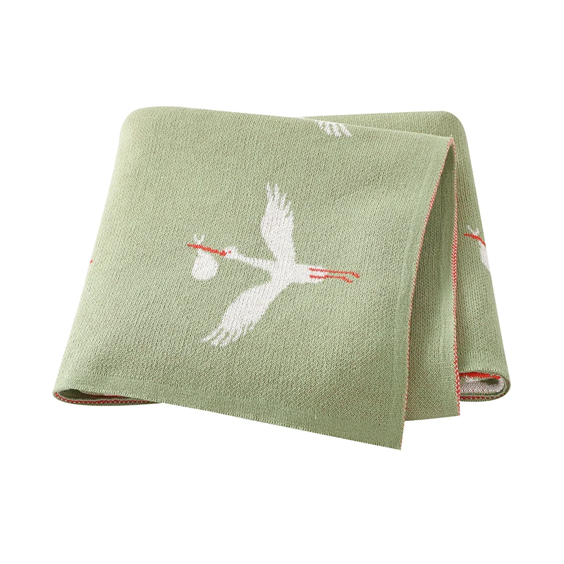 Couverture tricotée coton bébé douce respirante grue sauvage 90x70cm poussette litange protection hypoallergén