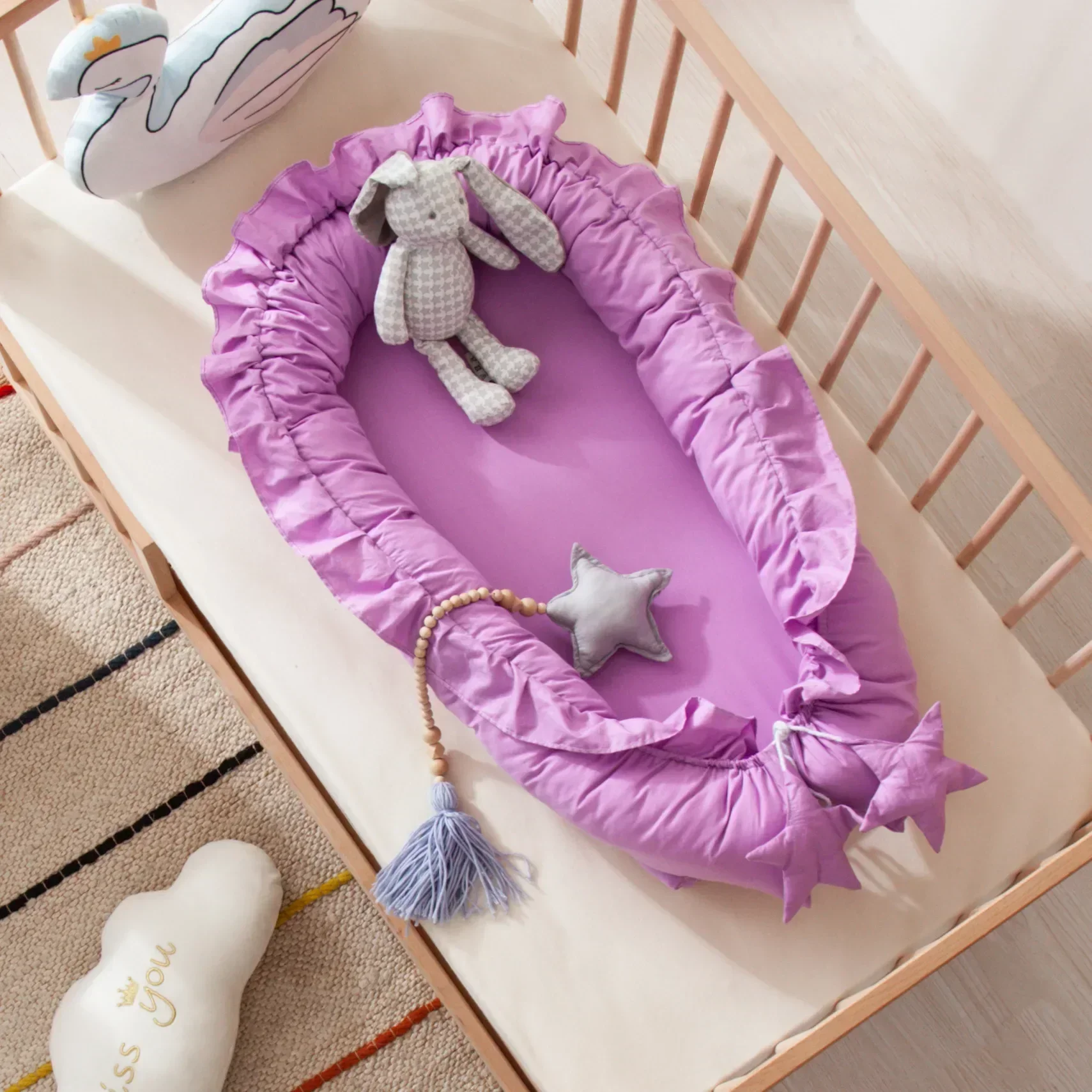 Bassinet portable pour nouveauné style nordique dentelle coton bébé utérus couchage bionique purple