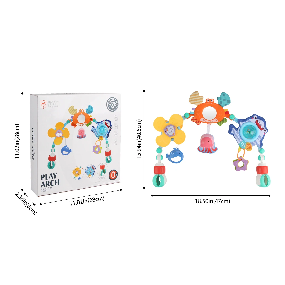 Arche de jeu pour bébé développement sensoriel jouets suspendus stimulation visuelle tactile auditif design co