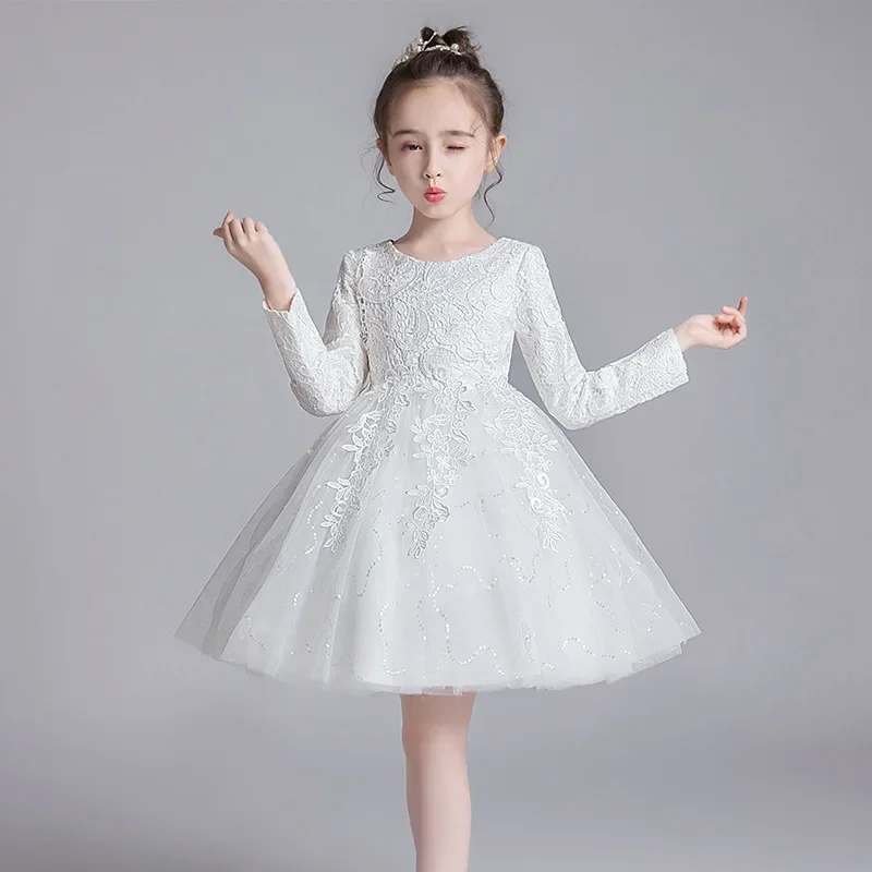 Robe demoiselle d'honneur en dentelle manches longues filles robe soirée mariage printemps automne mode 312 an