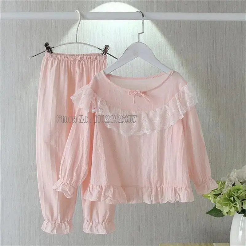 Pyjama bébé fille en coton doux ensemble deux pièces style princesse dentelle rose pâle confort nuit