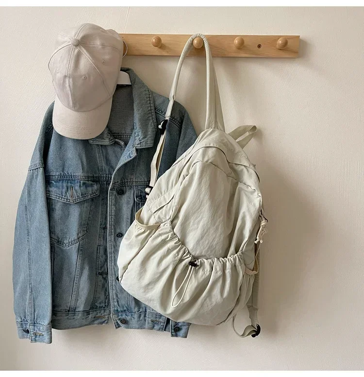 Sac à dos décontracté grande capacité style junior étudiant veste denim casquette beige Voyage sac en tissu co