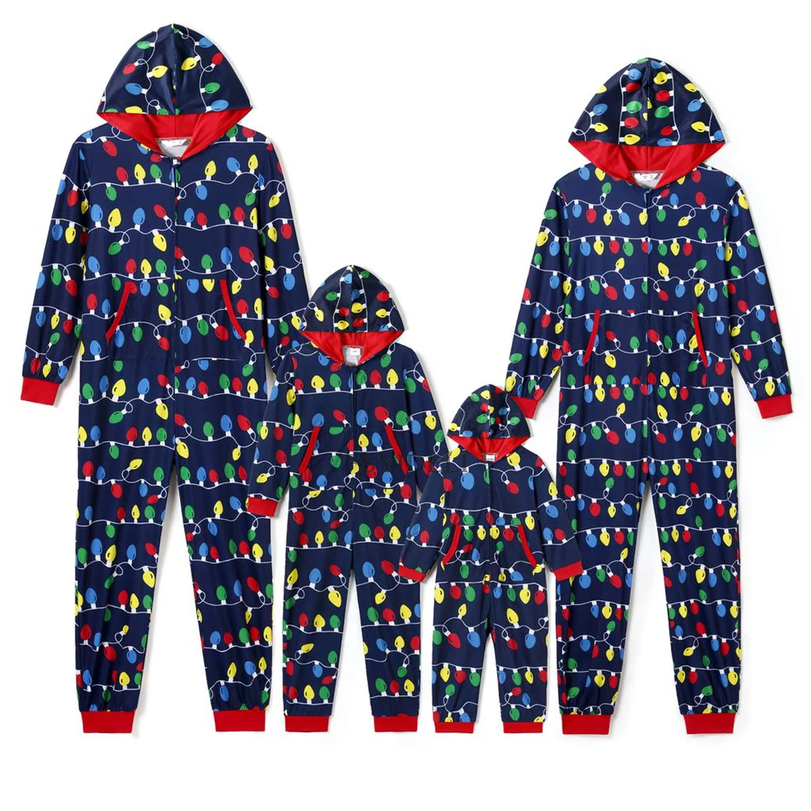 Tenues assorties pour famille de Noël combinaison à capuche barboteuse à manches longues pyjama pour adultes e
