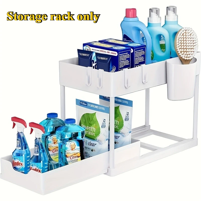 Organisateur salle de bain 2 niveaux avec crochets étagère rangement salle de bain cuisine buanderie pour prod