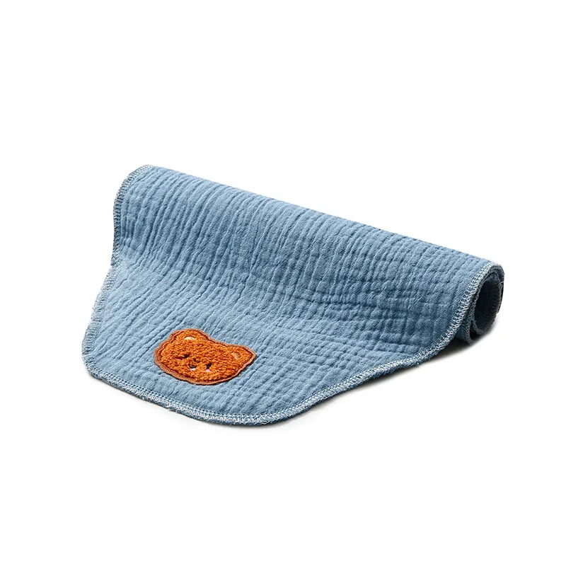 Bavoir bébé doux en coton double couche broderie ours serviette de sueur 13 ans bleu soft Moonbiffy