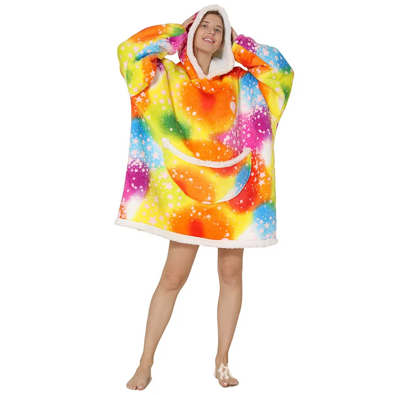 Couverture à capuche Sherpa polaire surdimensionnée couverture portable chaud épais grand sweat à capuche couv