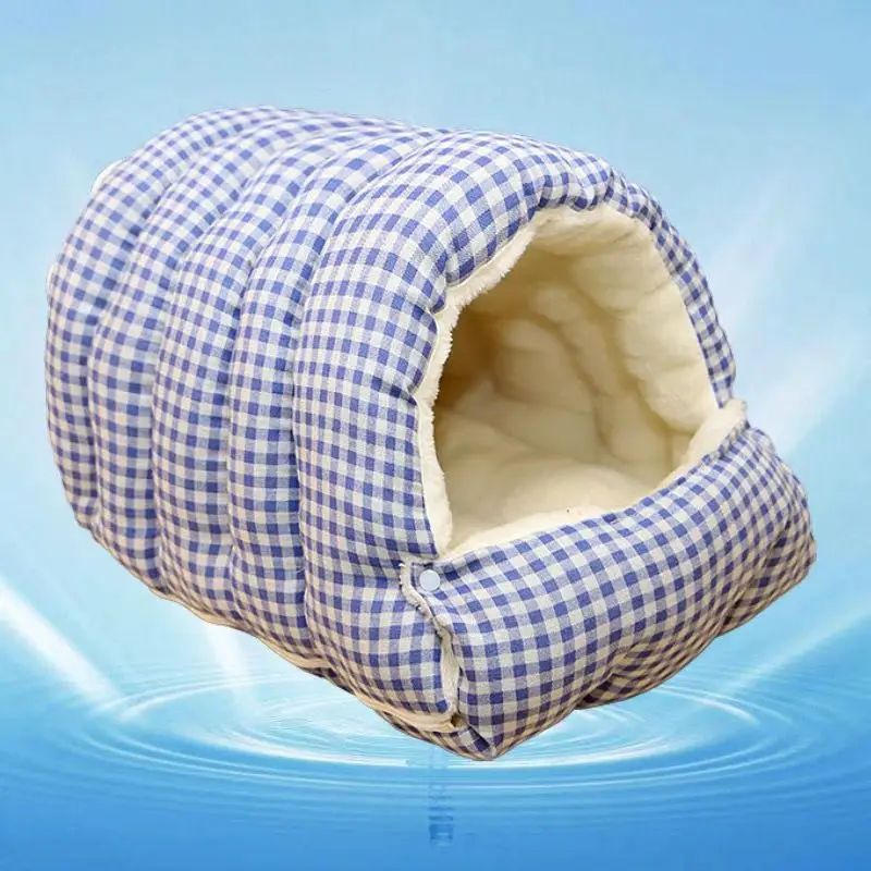 Lit pliable pour animaux de compagnie niche douillette conception semifermée intérieur pelucheux extérieur à c