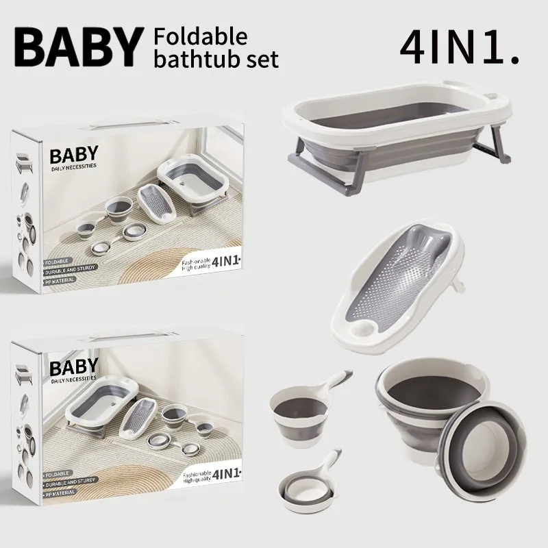Ensemble baignoire pliable bébé 4 pièces capteur température bain assis et rinçage matériaux PP design moderne