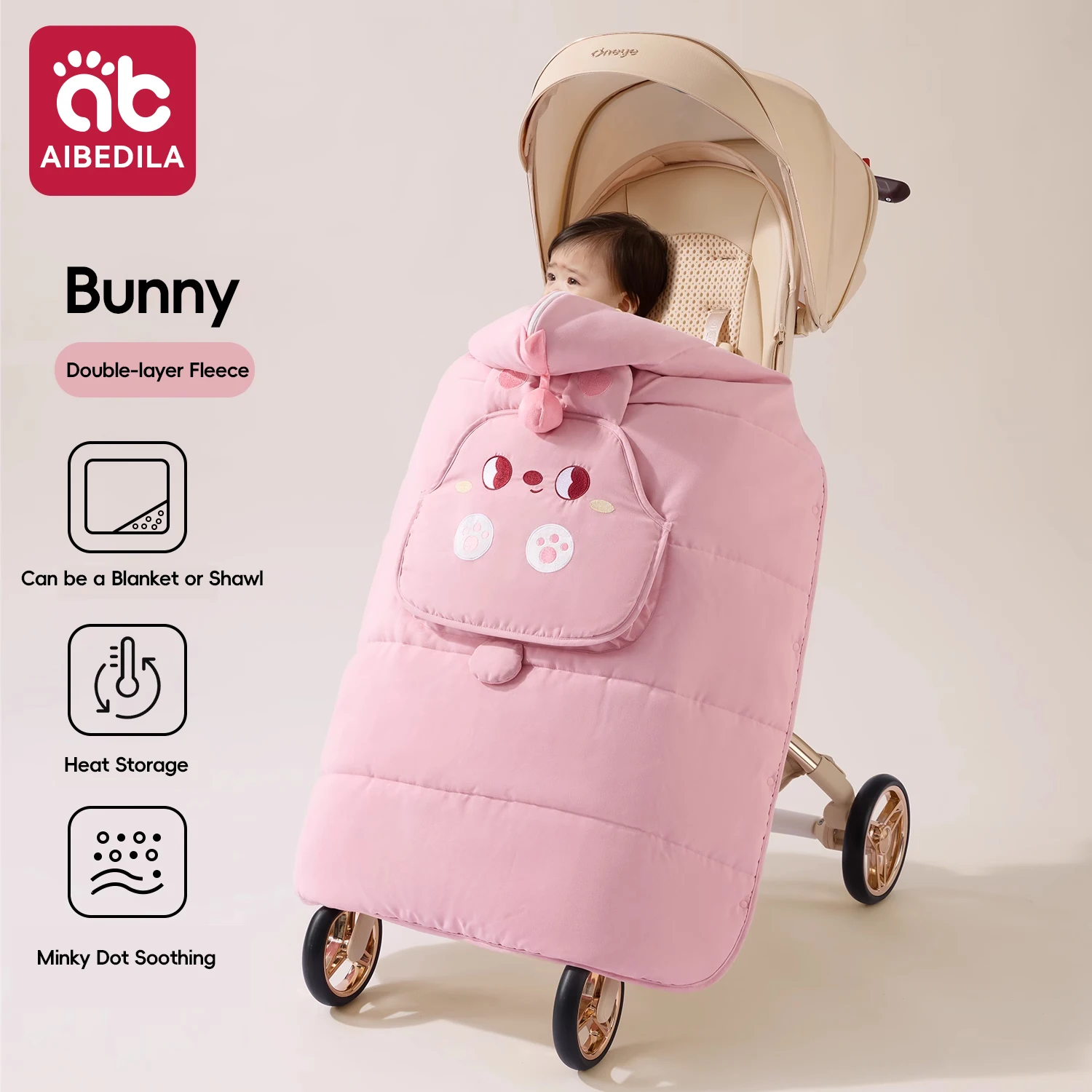 AIBEDILA Couvercle de poussette réversible doux et chaud double couche polaire antivent pour bébé 03 ans rose 