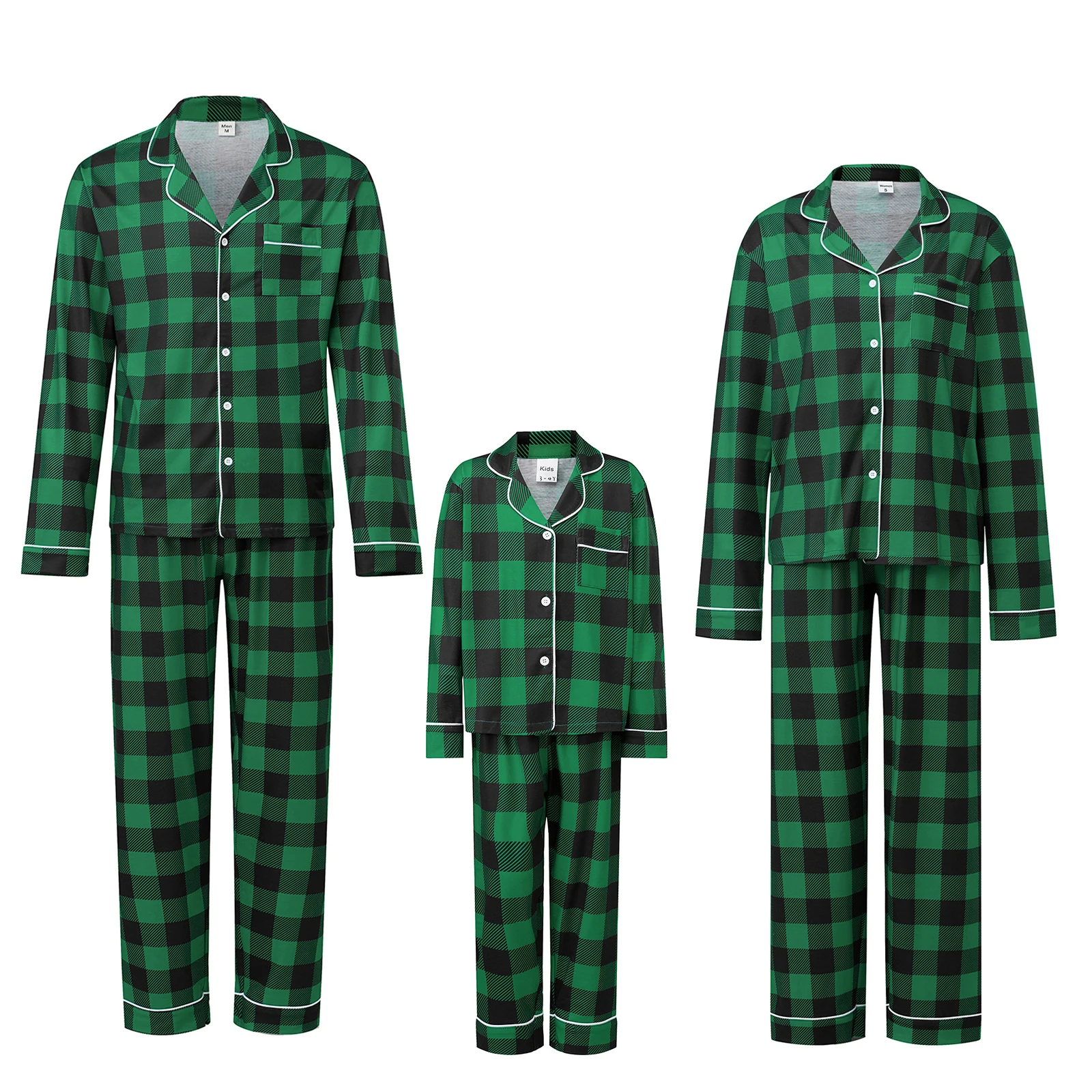Ensemble pyjamas Noel famille 2025 plaid vert adulte enfant manches longues confort Noel cosy qualité supérieu