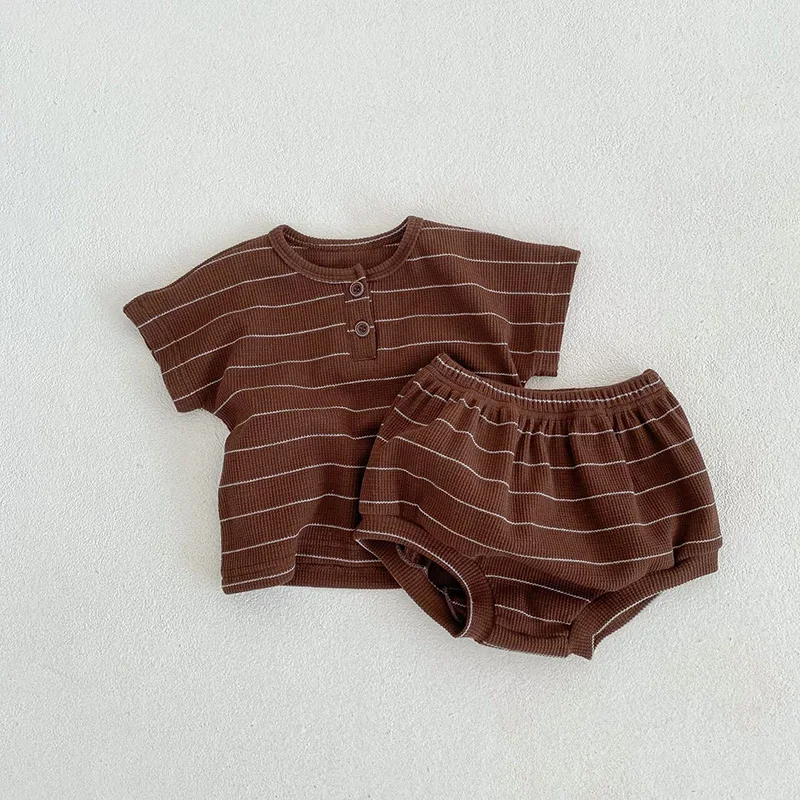Ensemble été bébé fille tshirt rayé et bloomers 2 pièces coton style moderne confortable été 13 ans