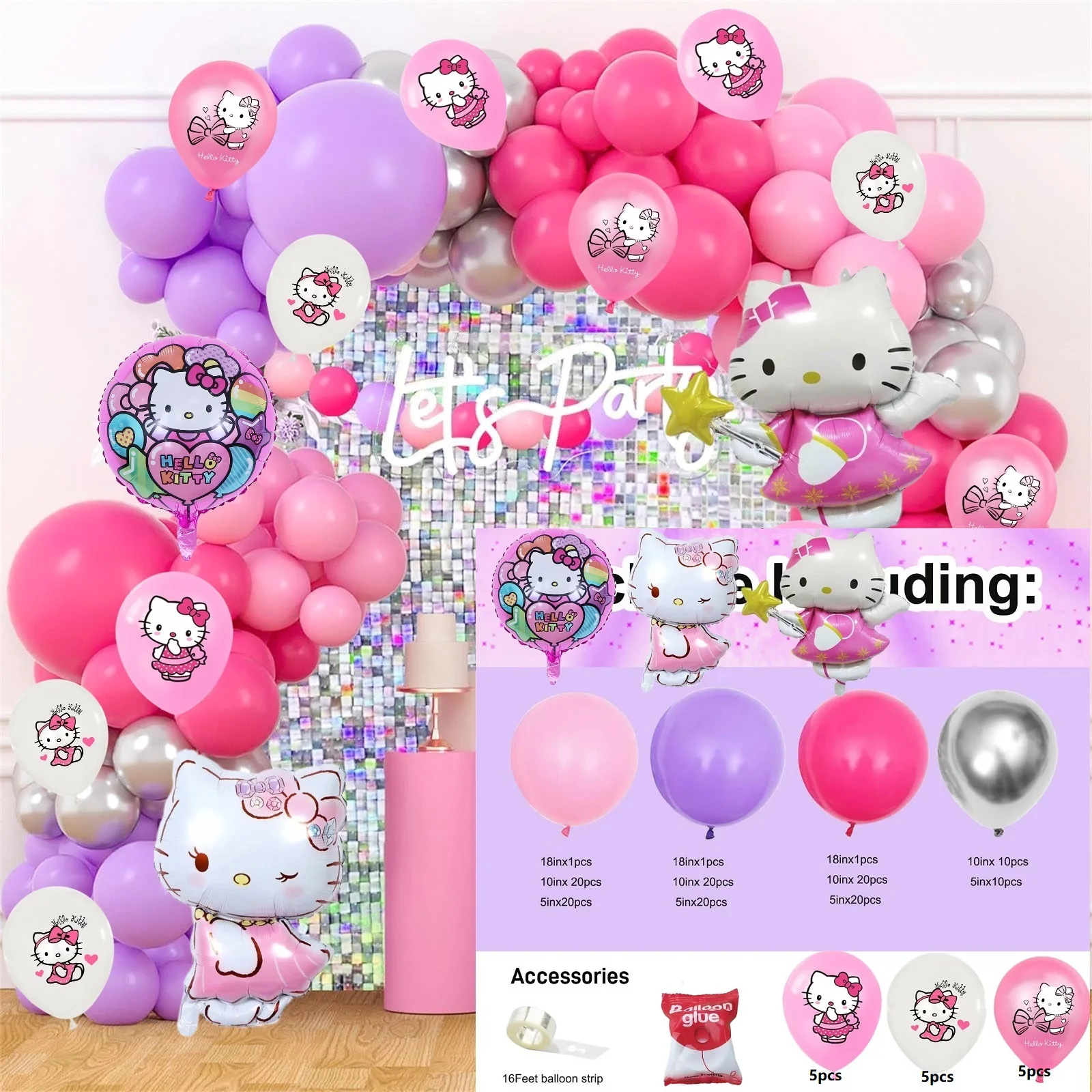 Ensemble de ballons dessin animé Kawaii Hello Kitty Kuromi décoration fête bébé 136pcs cadeau anniversaire enf