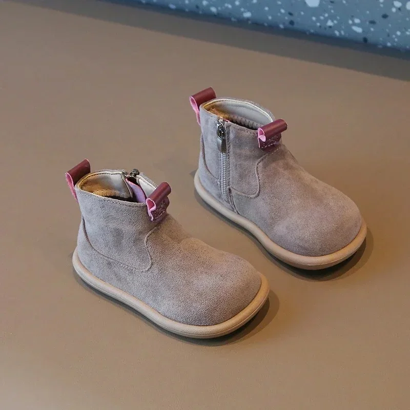 Bottines d'hiver pour enfants en cuir suédé antiglissante fermeture
